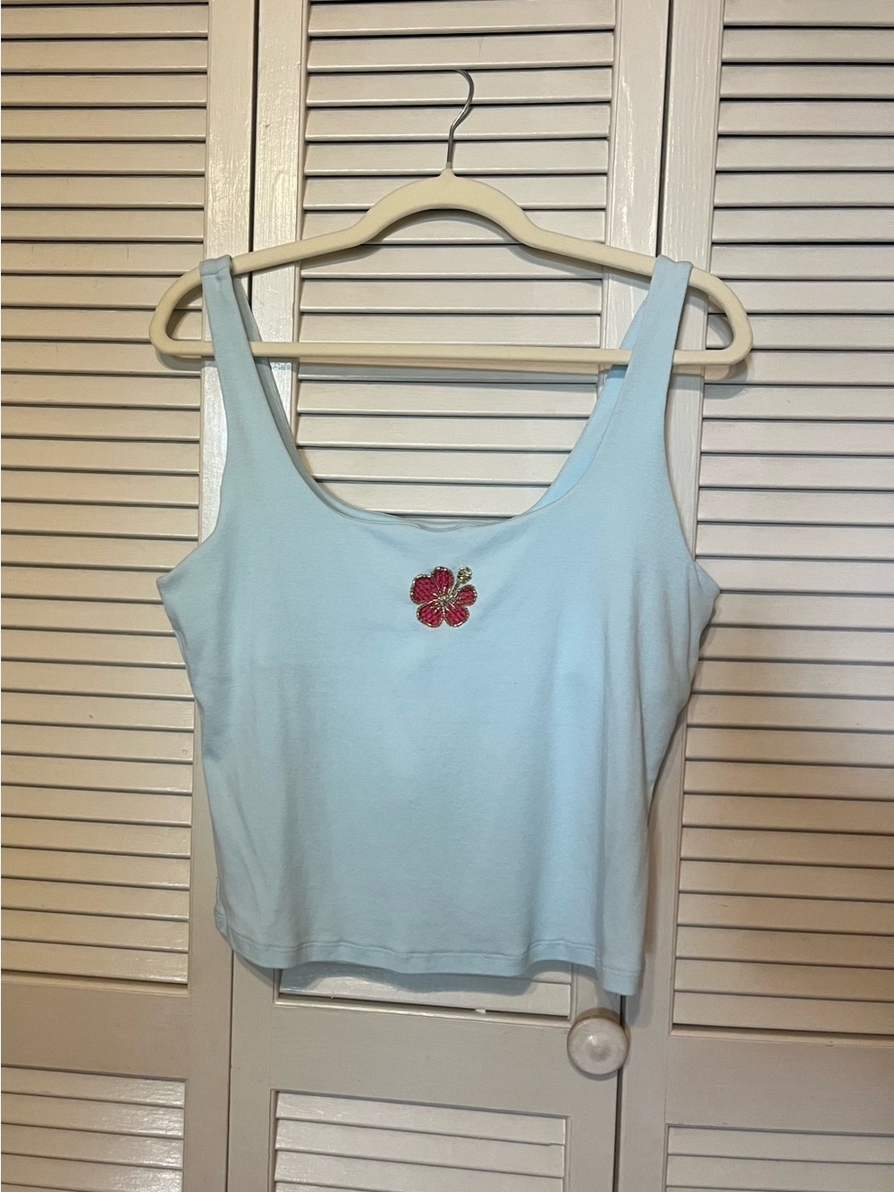 NWOT Light Blue Floral Embroidered Built In Bra Tank Top - Women